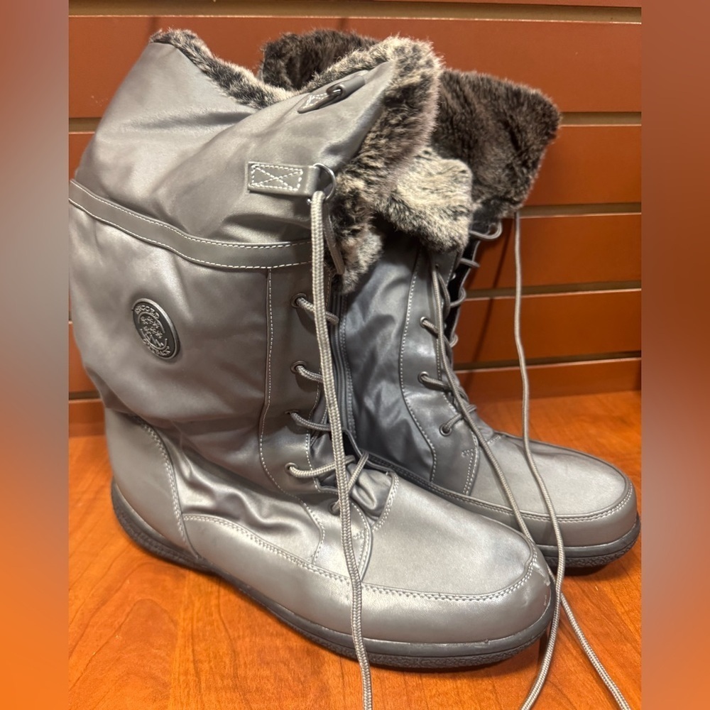 Women's Silver Winter Boots with Faux Fur Lining